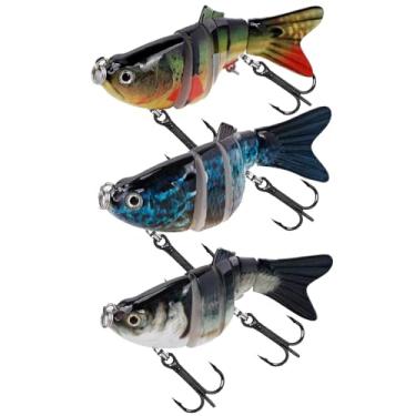 Imagem de Balifly Isca de pesca Topwater com 6 segmentos, isca de natação biônica, iscas de pesca robóticas realistas para truta walleye, robalo, água salgada, equipamento de pesca de água doce, 3 peças FS/YE