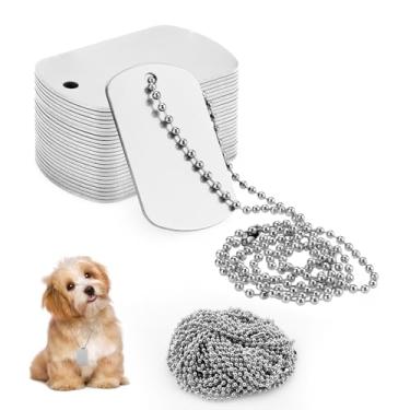 Imagem de Sekonow Conjunto de etiquetas militares para cães, 25 colares de alumínio em branco + 25 correntes de contas de metal, bordas lisas retangulares gravadas a laser para exército, artesanato DIY, prata