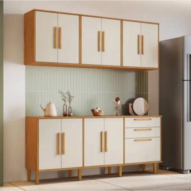 Imagem de Cozinha Completa 11 Portas 2 Gavetas Lorena kaiki Móveis - Nature/Off