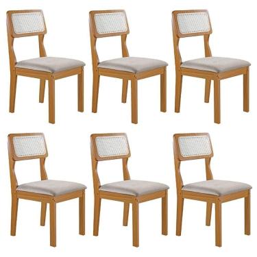 Imagem de Conjunto De 6 Cadeiras Agata Retrô Com Estofado Em Linho Cinza Claro/cinamomo