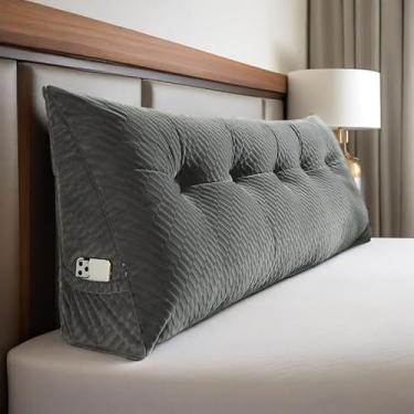 Imagem de KCTVUIWS Almofada triangular grande de reforço para cabeceira e encosto para sentar na cama, almofadas de leitura com suporte para descanso de costas para sofá-cama com capa removível