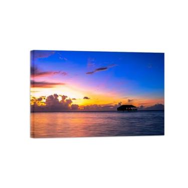 Imagem de Paisagens Pintura em Tela-sol mar nuvens-Arte Parede Natureza-Pôster Decoração Sala de Estar Banheiro 20x30cm Tela Embrulhada