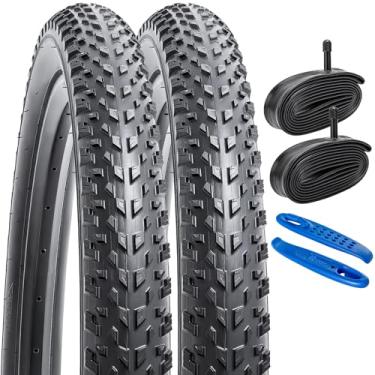 Imagem de YUNSCM 2 peças de pneus de mountain bike de 69,8 cm 27,5 x 2,50/64-584 e 69,8 cm válvula Schrader compatível com bicicleta off-road 27,5 x 2,5 27,5 x 2,50 pneus e tubos de bicicleta (Y-1301)