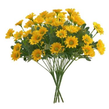 Imagem de XZJMY Margarida artificial para decoração de verão e outono, 4 pacotes de margaridas artificiais, flores de seda falsas para casa, jardim, vaso de outono, decoração de Ação de Graças (Amarelo)