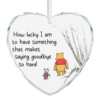 Imagem de Enfeite de vidro de Natal de urso para mulheres, enfeite de cristal em forma de coração, decorações de árvore de Natal para amigos, enfeite de pendurar para amantes de ursos para amizade