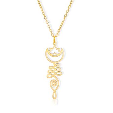 Imagem de Amaxer Colar de lótus com lua unalome ajustável para mulheres, ioga, meditação, símbolo espiritual, budista, joia hindu, Medium, Aço inoxidável, Sem Pedra Preciosa