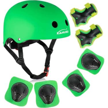 Imagem de KAMUGO Capacete infantil de bicicleta, capacete infantil para crianças de 2 a 8 anos com conjunto de equipamentos de proteção esportiva, joelheiras, cotoveleiras, para skate, ciclismo, scooter, patins