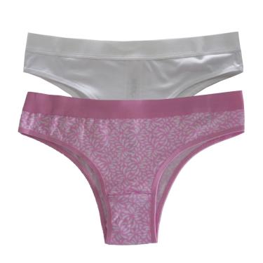 Imagem de Conjunto com 2 Calcinhas B+ Estampa Folhas Rosa Antigo/Lisa Branco P