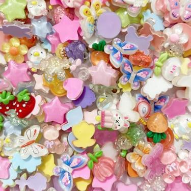 Imagem de Conjunto de 100 peças de pingentes fofos de geleca misturados de resina plana, 100 estilos de desenhos animados coloridos transparentes DIY acessórios de artesanato para capa de telefone, adesivos de