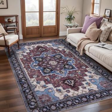 Imagem de Ciicool Tapete de 7,5 x 12,5 cm, lavável, boho, para quarto, antiderrapante, tapete grande, com pelo baixo, tapete vintage, para sala de estar, escritório, sala de jantar, hall de entrada, decoração