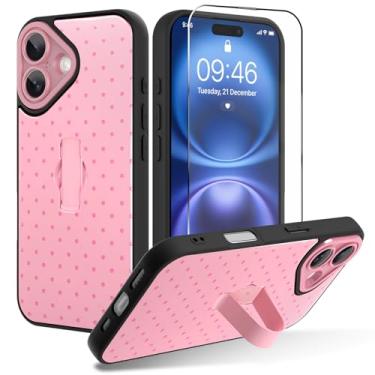 Imagem de OOK Capa para iPhone 16 com protetor de tela, linda capa de telefone de bolinhas com alça de dedo ajustável, proteção total para mulheres e meninas - rosa