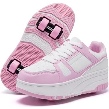 Imagem de ANEFUN Tênis de skate com rodinhas destacáveis para crianças e meninos, Rosa e branco 1135, 22