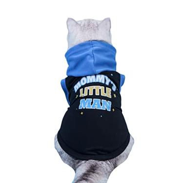 Imagem de QWINEE Camiseta Com Capuz Para Cachorro E Menino, Estampa De Letras, Moletom Gato Filhote, Sem Mangas, Pulôver, Roupa Elástica Animais Estimação Gatos Pequenos, Médios Grandes, Cães Gatinhos, Azul G