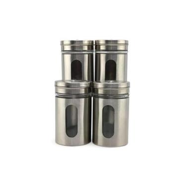 Imagem de Kit 4 Saleiro Pimenteiro Porta Condimentos Em Vidro e Aço Inox Com Aju