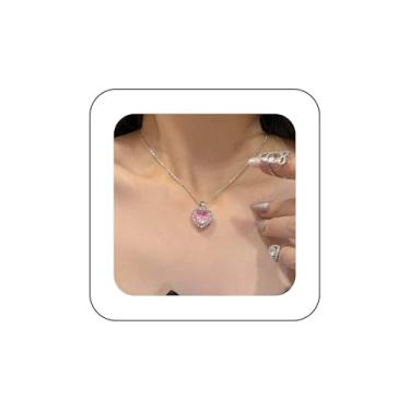 Imagem de YienDoo Colar de coração de cristal rosa gargantilha ouro/prata com pingente de coração de amor vintage rosa strass coração do oceano colar de coração para sempre joia feminina, Zinco, Sem Pedra