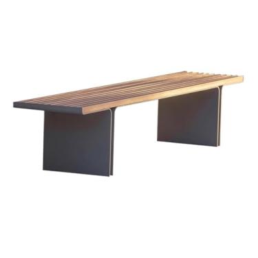 Imagem de Banco externo de madeira sem costas, cadeira de parque de aço inoxidável, para varanda e pátio, bancos de jardim