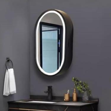 Imagem de Armário De Remédios Oval De 28 Polegadas Com Luzes, Armário De Remédios Led Com Moldura De Madeira Com Regulável De 3 Cores, Armário De Espelho Iluminado Para Banheiro, T, A, 50 * 80cm