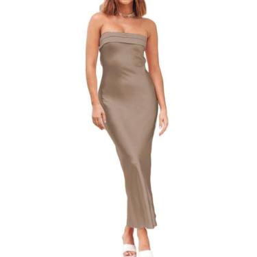 Imagem de Vestido maxi Realtix, seda acetinada, sem encosto, camiseta tubular fe