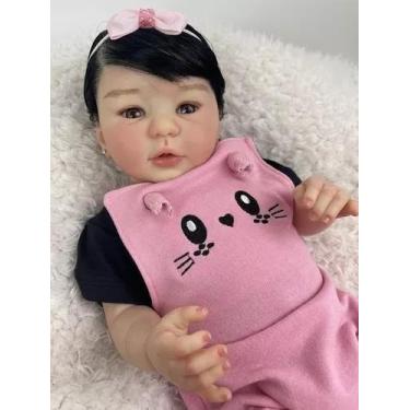 Imagem de Bebê Reborn Menina Realista Cabelo Fio a Fio Olhos Azuis 47cm, 1.5kg E
