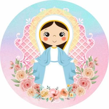 Imagem de Painel de Tecido Sublimado Redondo Nossa Senhora das Graças Flores Fun