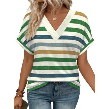 Imagem de Blusa WIHOLL para mulheres plus size de manga curta com decote em V ve