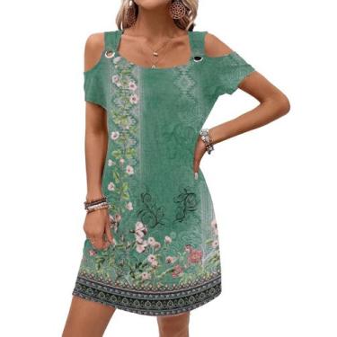 Imagem de Vestido de verão GUNEST feminino Green Flower Cold Shoulder