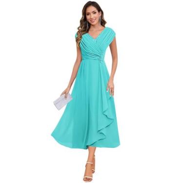 Imagem de Vestido Mãe da Noiva CDSSL Plus Size Turquesa A-Line