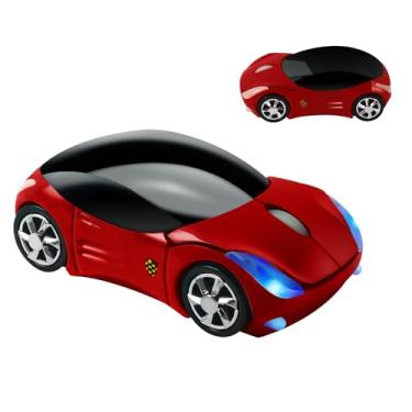 Imagem de Mouse colorido 3D em forma de carro esportivo 2,4 GHz mouse sem fio 1600DPI 3 botões mouse óptico ergonômico para jogos com receptor USB para PC, laptop, computador (vermelho)