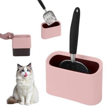 Imagem de Midollarle Colher de areia resistente para gatos com suporte, colher de metal para gatos e lata de lixo destacável, pá de cocô de gatinho de alumínio captura todos os aglomerados, pá de caixa de areia