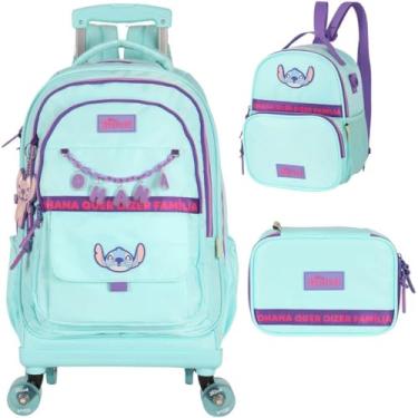Imagem de Mochila Infantil Rodinhas 360 Stitch com Lancheira e Estojo MC50082SC Verde