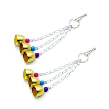 Imagem de Yitaocity Pacote com 2 brinquedos de sino de papagaio para animais de estimação, 6 peças, sinos pendurados de aço inoxidável, brinquedo para mastigar pássaros papagaio, conure, cacatua, arara