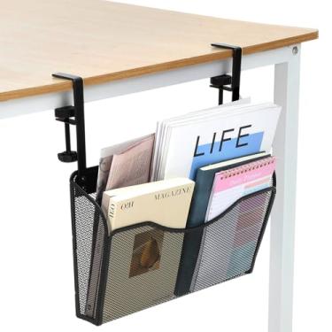 Imagem de AojSup Organizador de mesa com grampo na mesa, organizador lateral 2 em 1, suporte de arquivo de malha montado na parede, organizador de escritório suspenso para material escolar de papel de revista