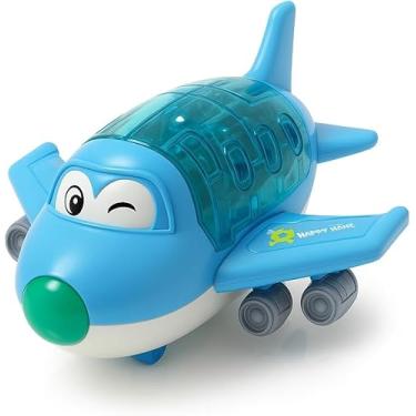 Imagem de Avião de Brinquedo Infantil com Luz e Som, Bonecos Removíveis, Cabine Abrível, Rodas 360° (Azul)