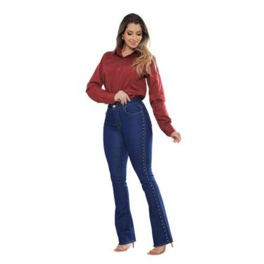 Imagem de KIT Feminino 2 Peças - Calça Flare Jeans Escuro com Strass Lateral e C