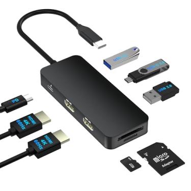 Imagem de Estação de ancoragem para laptop com monitor duplo para Dell/HP/Lenovo/Mac, divisor HDMI para monitores duplos com tela estendida, adaptador de monitor duplo 4K a 60 Hz, estação de ancoragem USB C