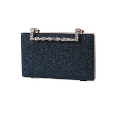 Imagem de CORIOS Bolsa feminina clutch com glitter para noite com lantejoulas, bolsa de mão brilhante, bolsa de casamento, Azul escuro, Large