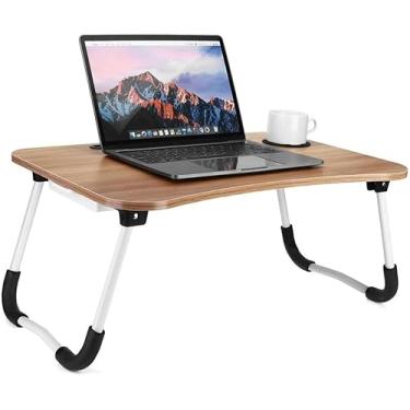 Imagem de Mesa Portátil Dobrável Para Notebook Suporte Cama Sofá MDF Resistente Com Porta Copo E Espaço Para Tablet Ideal Para Estudo Home Office Jantar Conforto Leve E Fácil De Guardar (Madeira)