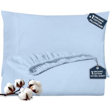 Imagem de ROYALE LINENS Lençol de elástico com fronha - Lençóis de solteiro com 1 fronha - 300 fios 100% algodão orgânico - adequado para colchão de até 45,7 cm de profundidade - macio e respirável - azul lago