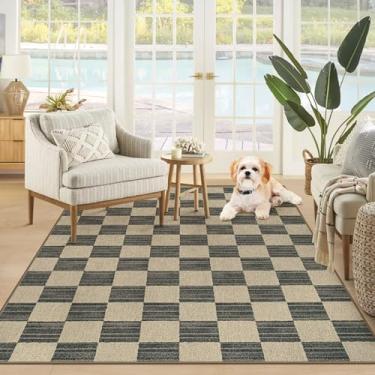 Imagem de Tapete xadrez Easy Jute 7,5 x 12,7 cm: Tapete de tecido lavável antiderrapante, antiderrapante, tapete para ambientes internos e externos, para sala de estar, quarto, cozinha, quinta, pátio (9,5 x 1,8