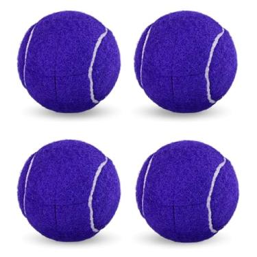 Imagem de 4 bolas de tênis pré-cortadas para andadores – Bolas deslizantes resistentes com almofadas de feltro para andadores e pernas de móveis, proteção de chão, decoração de festa com tema de tênis (Roxo)