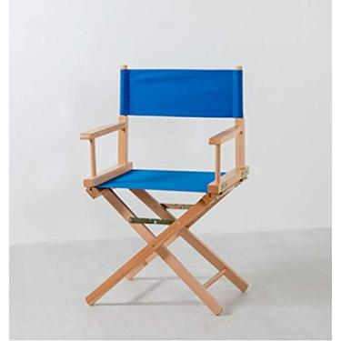 Imagem de NEWCES Cadeira dobrável cadeira de diretor de madeira maciça cadeira dobrável portátil ao ar livre maquiagem banco alto cadeira de praia lazer 454086cm (cor: azul)