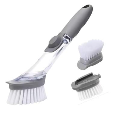Imagem de Escova Esponja Lava Louças Multiuso com porta Detergente 40ml, Dispensador de Sabão – Limpeza Rapida e Econômica, Cerdas Resistentes, Cabo Silicone Ergonômico – Ideal Louças, Panelas, Pias e Azulejos