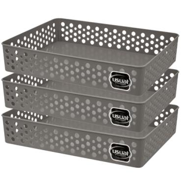 Imagem de Kit 3 Cestos Organizador Trama Rattam Grande 34x25cm Gavetas Armario Guarda Roupas (Marrom)