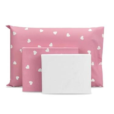 Imagem de Lençol Solteiro 3 pçs Algodão Percal Estampado180 fios (Amora/Branco)