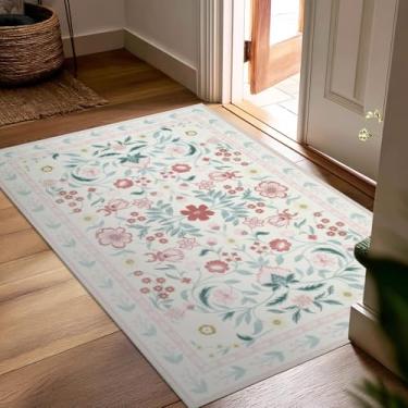 Imagem de Mightree Tapetes de área para quarto e sala de estar - 1,2 m x 1,8 m de lã sintética, vintage, floral, antiderrapante, camada baixa, tapete para interior, resistente a manchas, tapete grande para casa