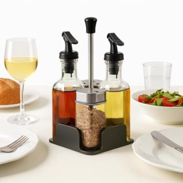Imagem de Galheteiro Porta Temperos 4 Peças em Vidro com Suporte Azeite Vinagre Saleiro Paliteiro Multiuso Cozinha Casa