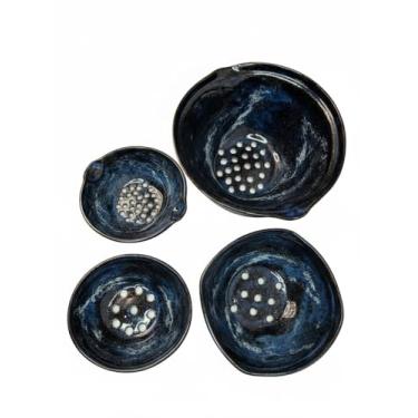 Imagem de Conjunto de 4 Bowls em Cerâmica, Azul Marinho, Alta Temperatura, para Higienizar Alimentos e Separar Gema, Design Artesanal