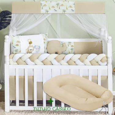 Imagem de Kit Berço para Menino com Ninho Redutor para berço Normal Safari Azul 