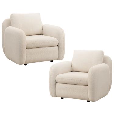 Imagem de Kit 02 Poltronas Decorativa Orgânica Sala de Estar Living Eliot F04 Linho Tramado Creme - Lyam Decor