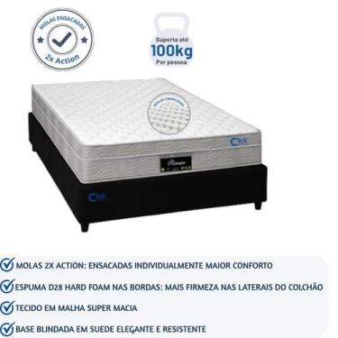 Imagem de Colchão Casal 138cm Molas Ensacadas com Base Box Blindada Resistente T